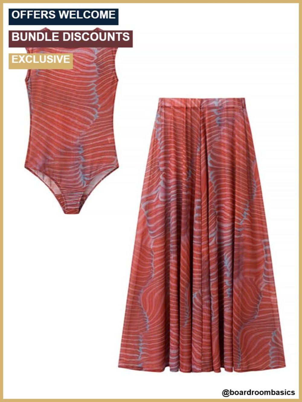 Sleeveless Bodysuit & Maxi Skirt 2 Piece Set Women's Vacation Outfit